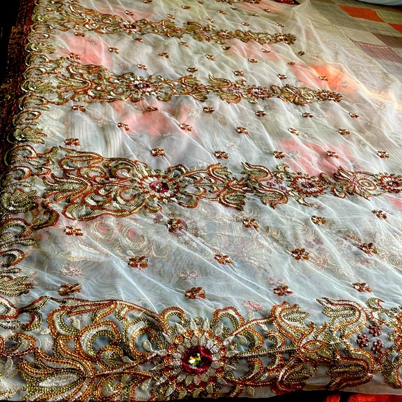 Indian Wedding Party net Heavy glitter & resham Embroidery Saree for Woman! - Picture 6 of 14